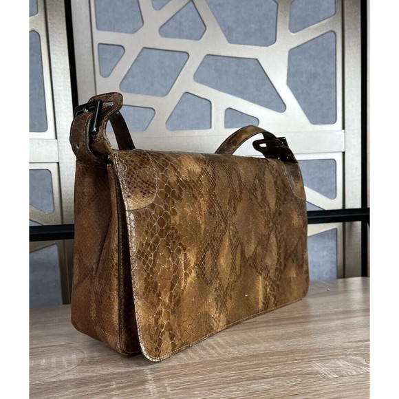 VTG Authentic VALENTINO SNAKE LEATHER SHOULDER MID BAG TAN - Picture 2 of 16